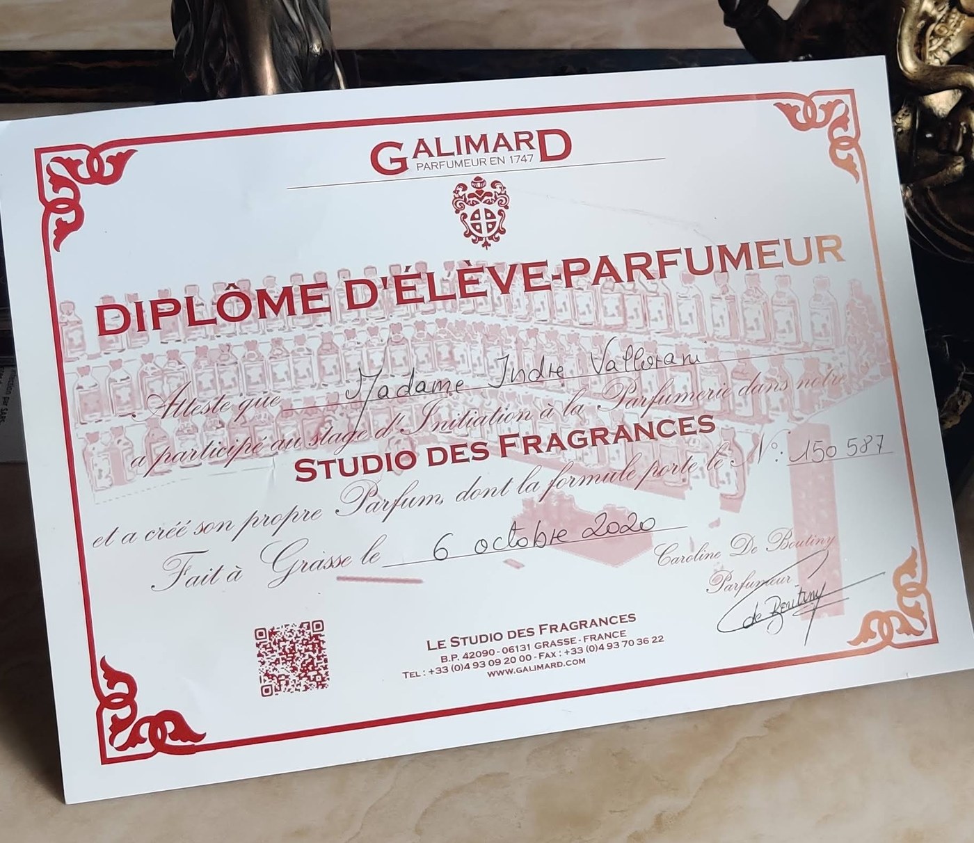 Diplôme d'Élève-Parfumeur — Galimard, 6 October 2020